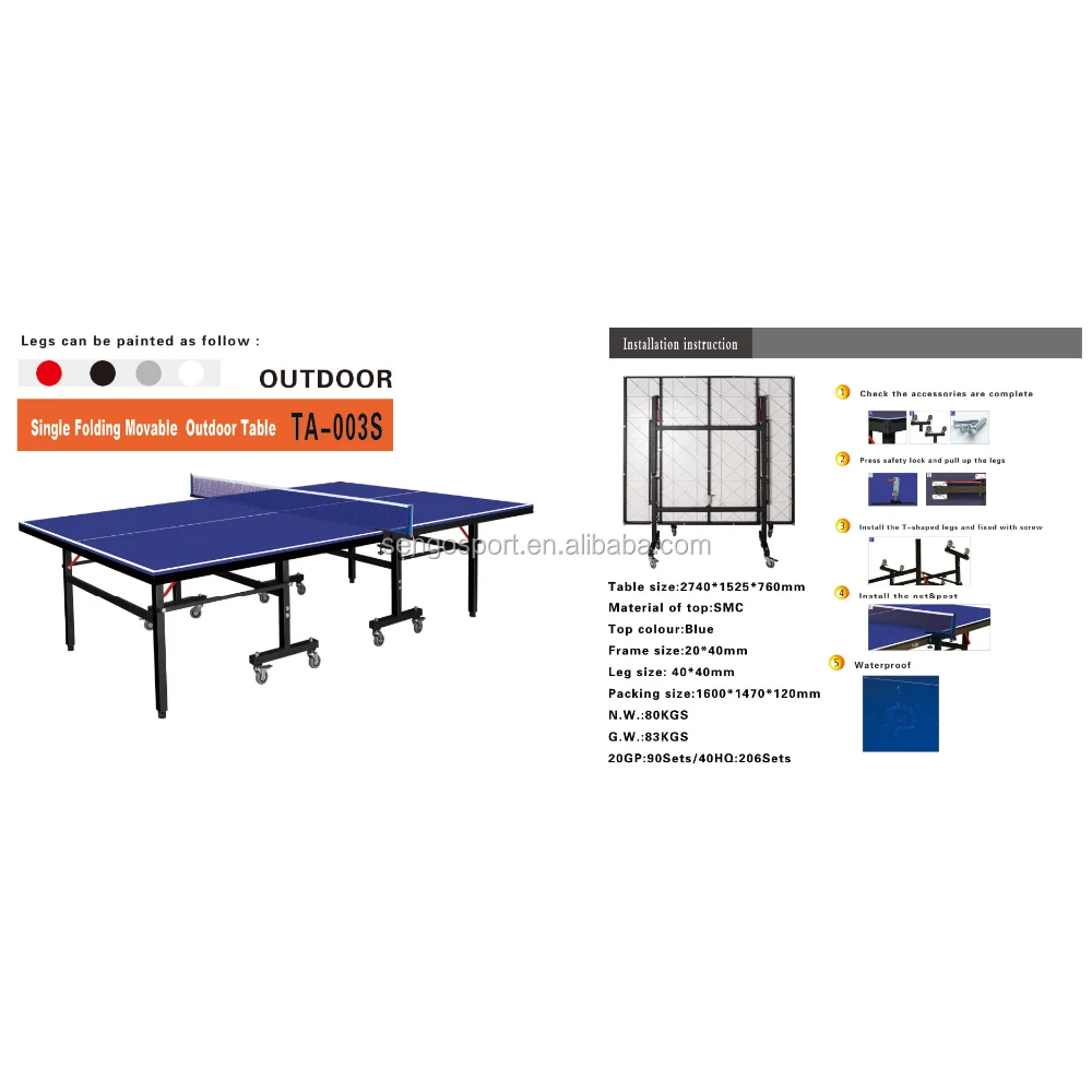SENGO movable single folding 25mm table tennis table/ping pong table for sale
