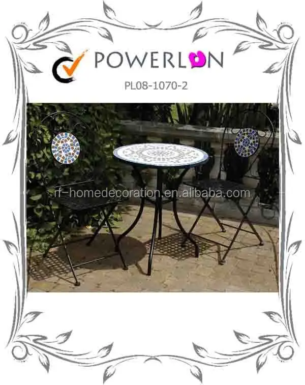 
Red Mosaic Bistro Set With Table and Foldable Chairs Classic Vintage Victorian style for garden 