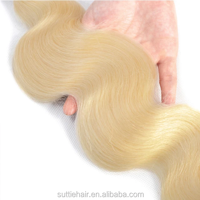 Brazilian 613 virgin Hair Weave Bundles 613# Platinum Blonde body wave Remy Human Hair 3 Bundles With frontal