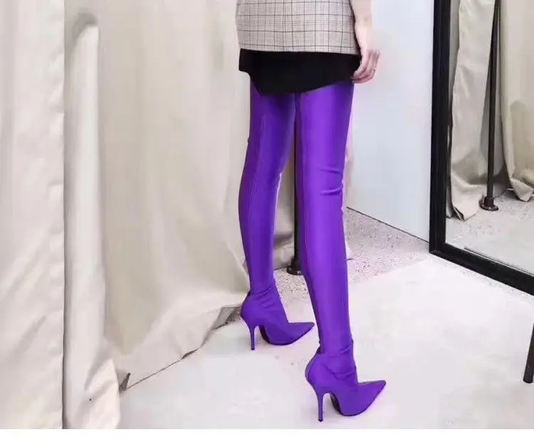 Latest 2017 Sexy Thigh High Boot Satin Stretch Elastic Over The Knee High Heels women Long Boot Shoe