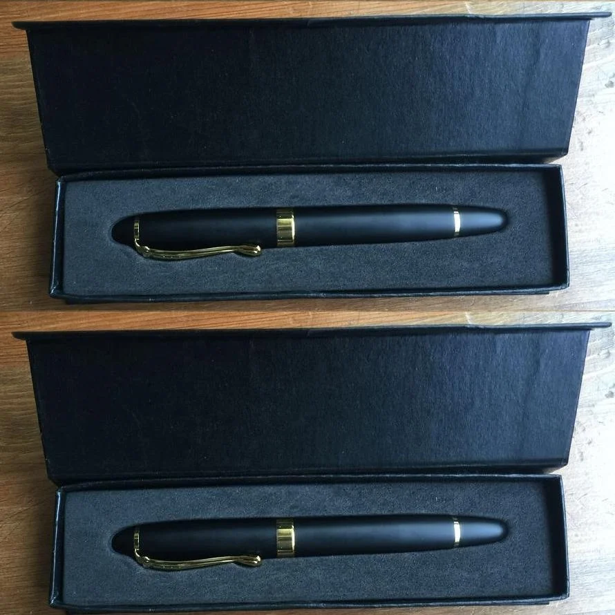 gold trims luxury high quality matte black fountain pen set with gift box