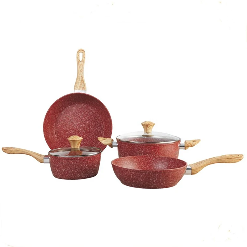 6pcs Granite coating aluminum cooking pot set Durable forged cookware set in kitchen with Stone Coating