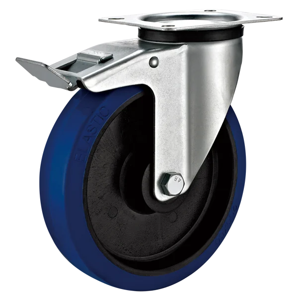 Heavy Duty  industrial lock solid stem swivel elastic rubber caster  wheel