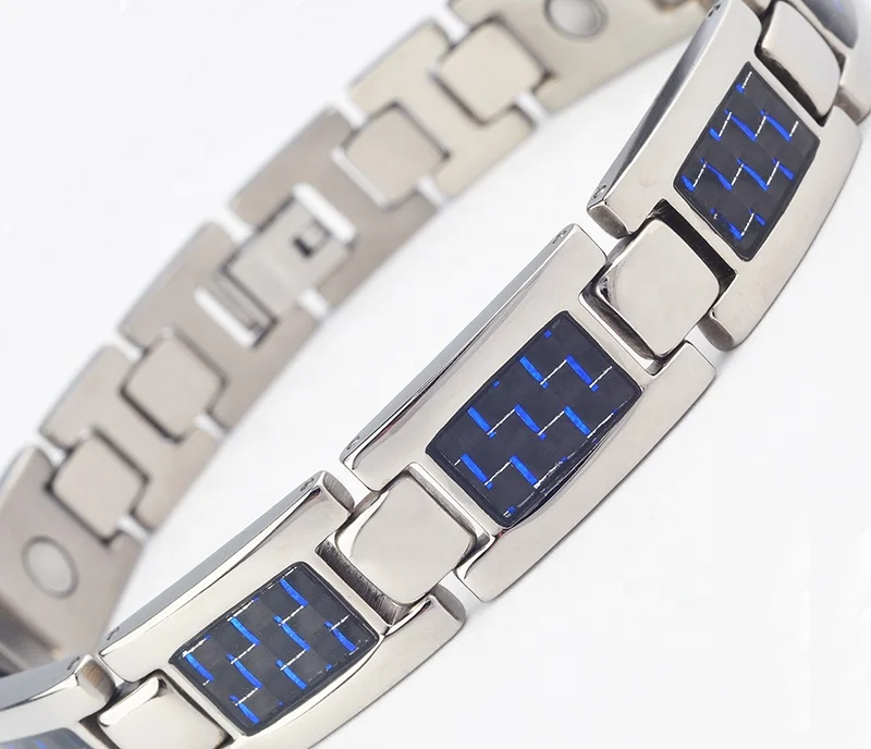 New Designs Blue Canbon Germanium Bio Magnetic Stainless Steel Titanium Bracelet For Men