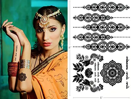 Popular Fashion Flash Tattoo Women Black Henna Jewel Lace Sexy Neck Collar Arm Body Flower Decoration Sticker