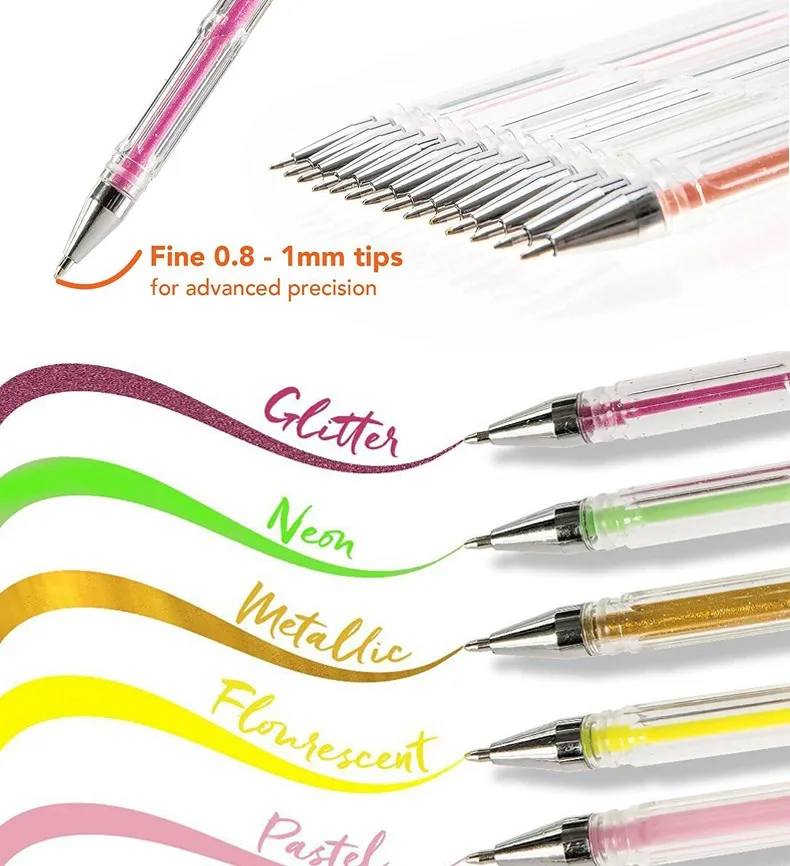 Hot Selling 60Colors Gel Pens Refills Metallic Pastel Neon Glitter Sketch Drawing Color Pen