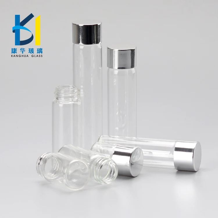 20ml Labeling Flat Bottom Glass Test Tube Bottle With Silver Plastic Screw Cap 5ml 10ml 15ml