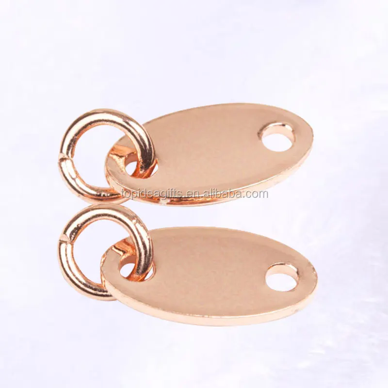 Customized Oval Shape Rose Gold Metal Logo Tags Charms With Jump Ring For Jewelry Bracelets factory customized