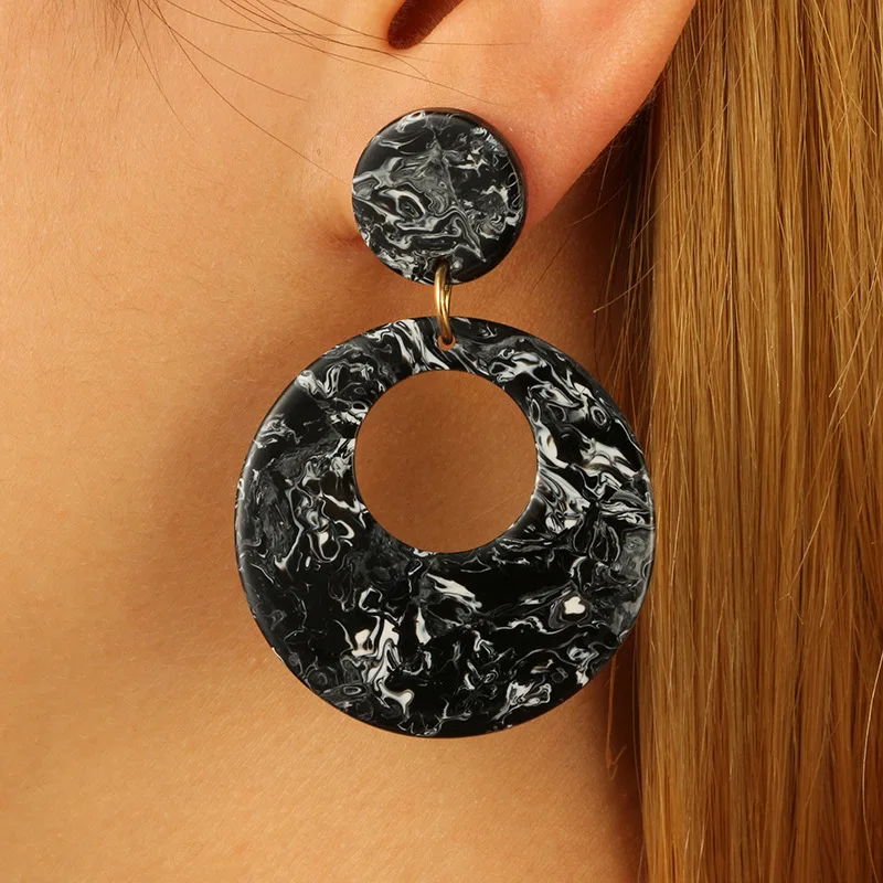 New Creative Acrylic Sheet Circular Fashion Fashionable Multicolored Round Acetate Acrylic Jewelry Earring Acrylic Earrings