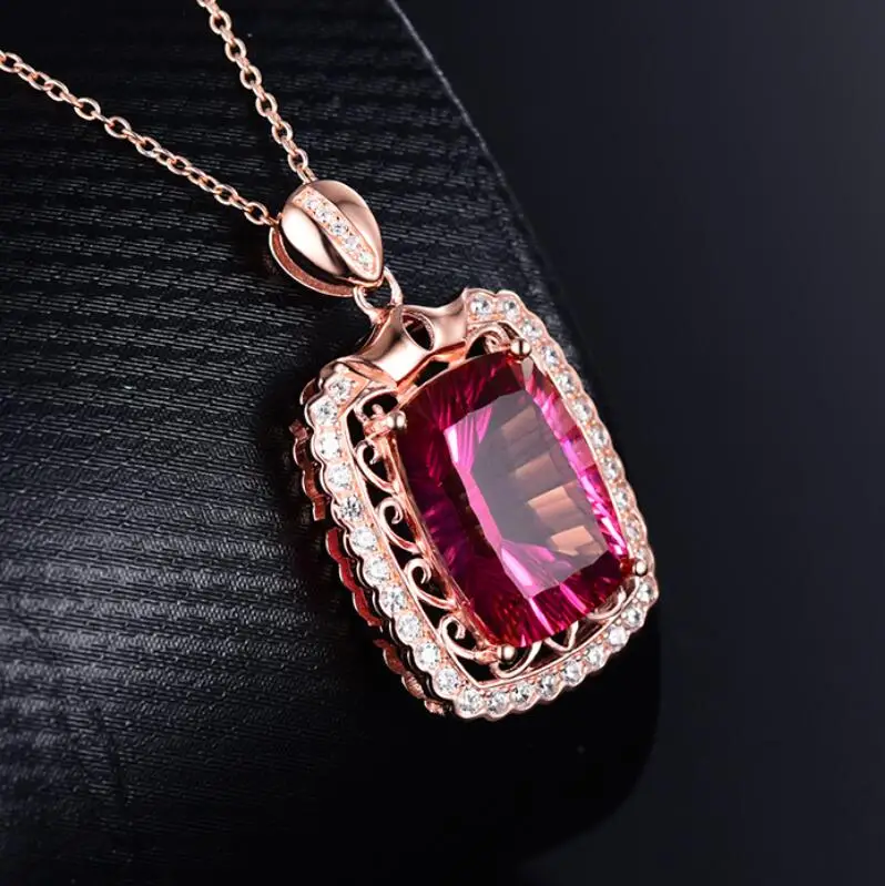 gold plated sterling silver jewellery Big Stone Necklace natural pink Topaz red gemstone price Costume Jewelry
