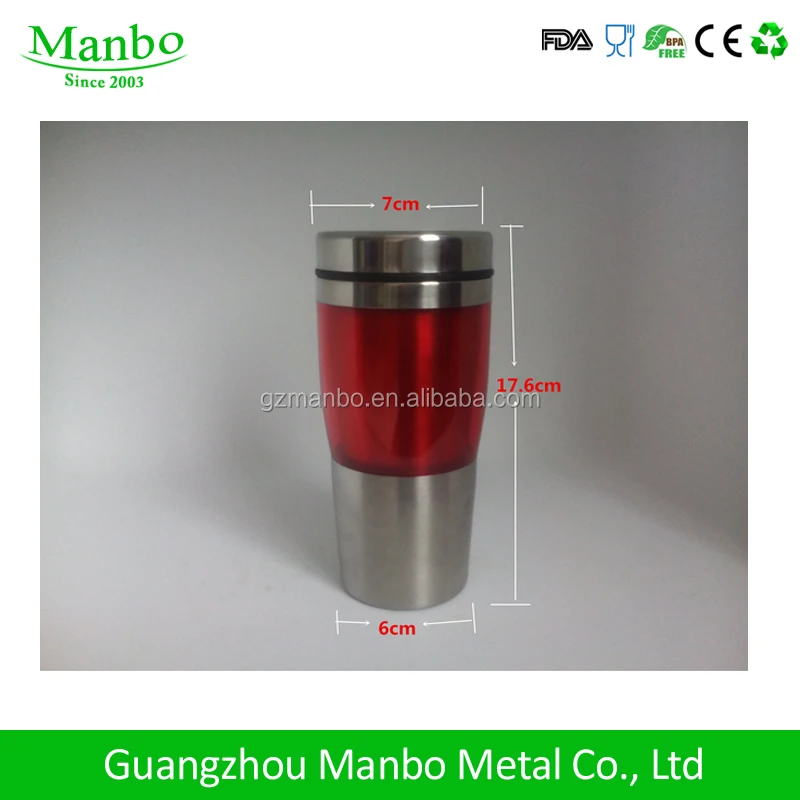 Double Wall Inside Stainless Steel Outside Plastic Auto Coffee Travel Mug With Handle