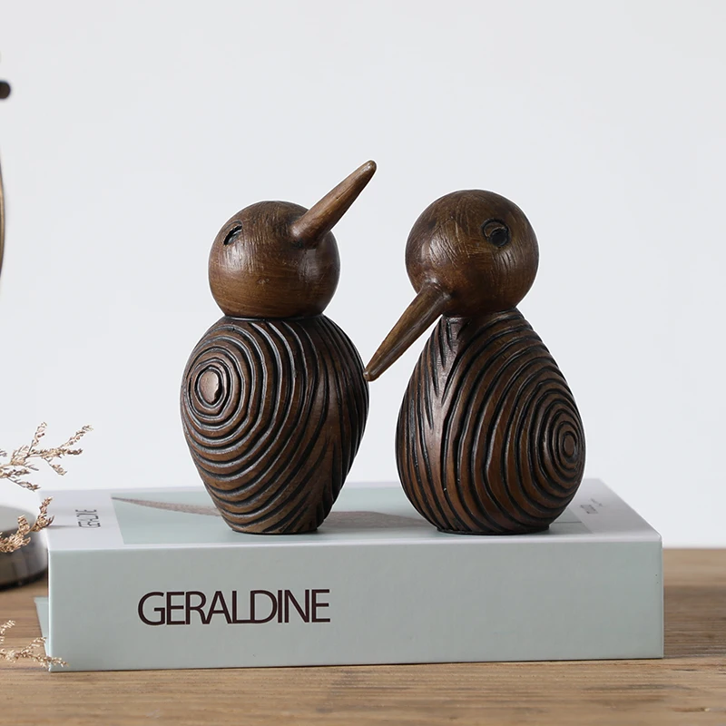 Desktop Ornament  Abstract Woodpecker Shape Small Resin Bird Figurine Home Decoration