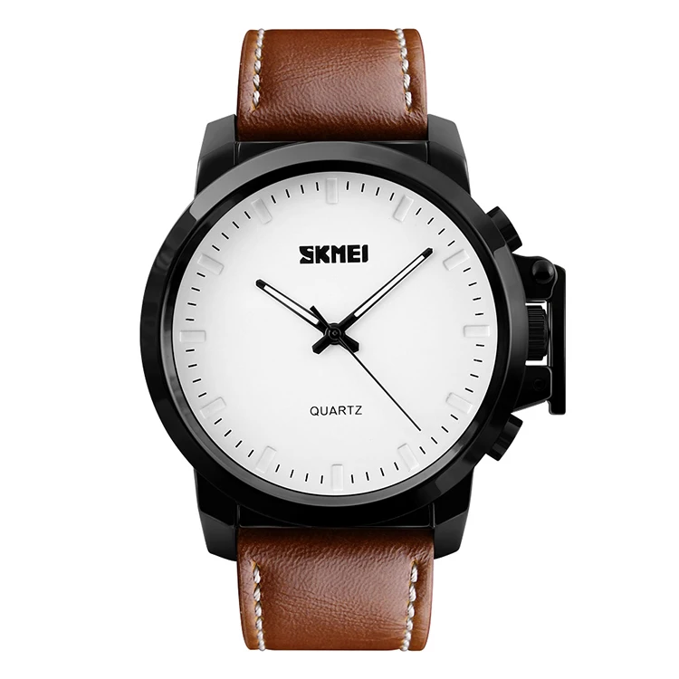 Fashion big dial SKMEI 1208 leather watch strap stainless steel back gifts for men cool wristwatches