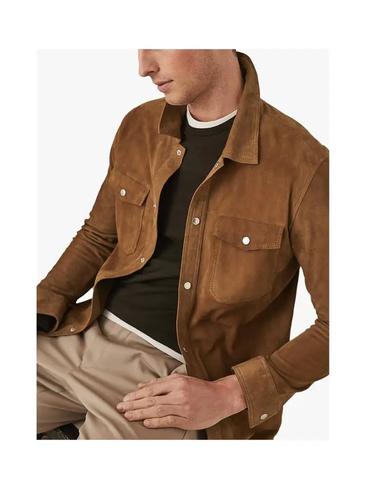 Big mens jacket Wholesale Spring Autumn Casual Solid old fashioned buttons down faux suede jacket  for tall men