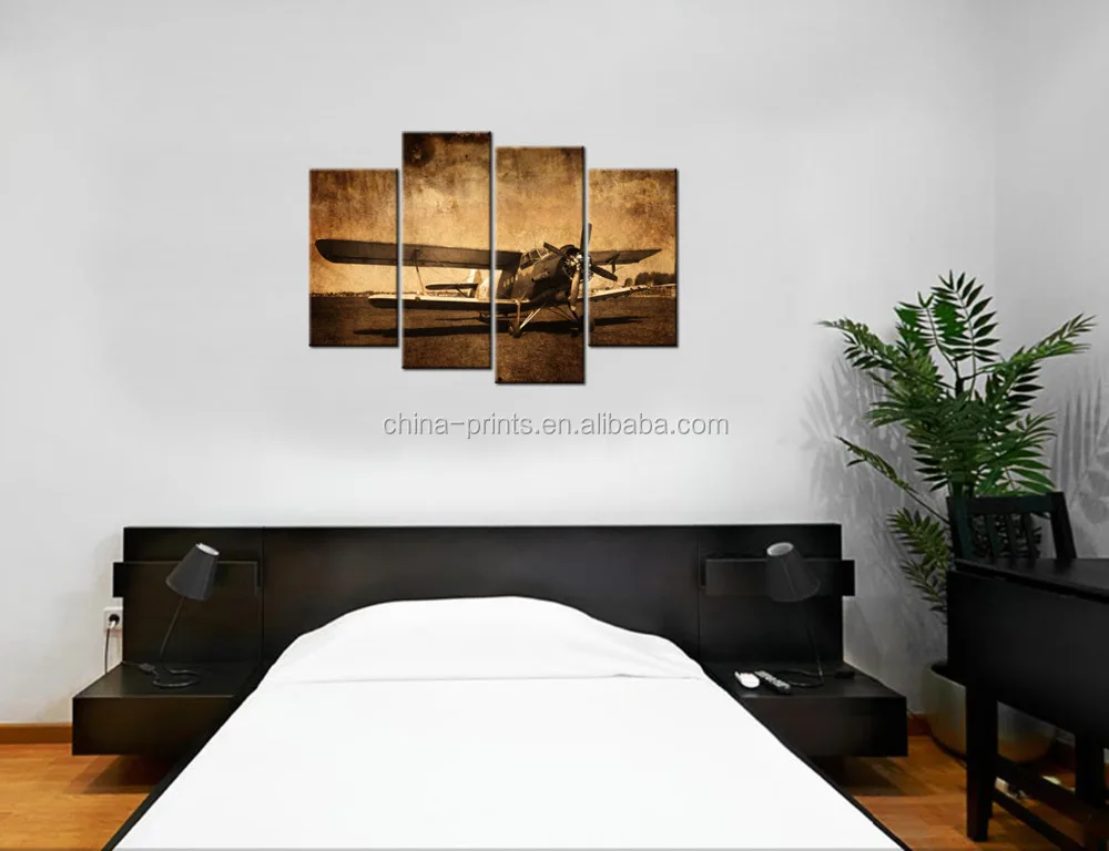 4 Pieces Vintage Style Aircraft Canvas Photo Prints Old Plane Wall Picture Canvas Art Decor Wholesale Home Goods FO062901