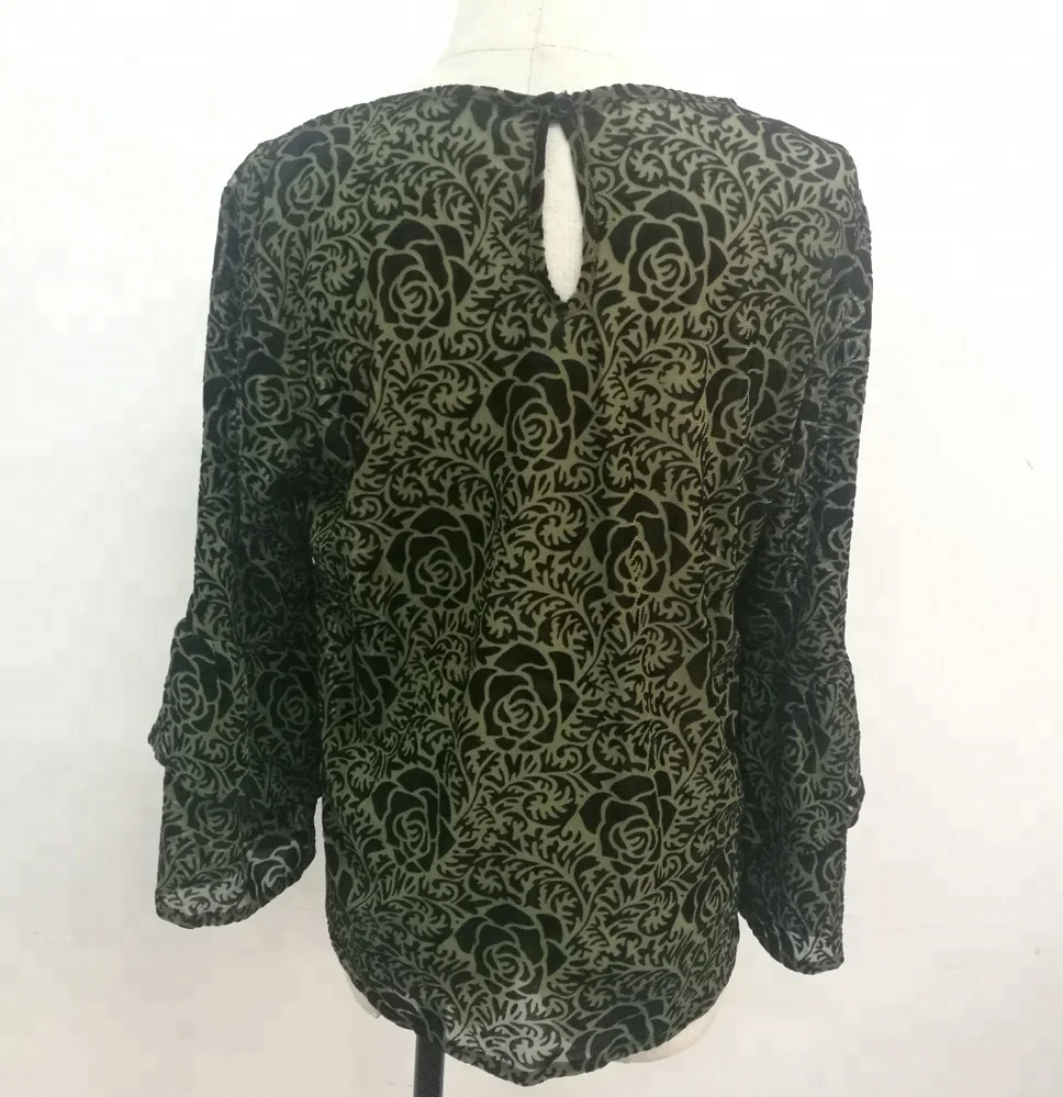 Velour Tops and Clothing Middle-aged and Elderly Women Blouses & Tops Shirt / Blouse for Women Floral Pattern OEM Service Custom