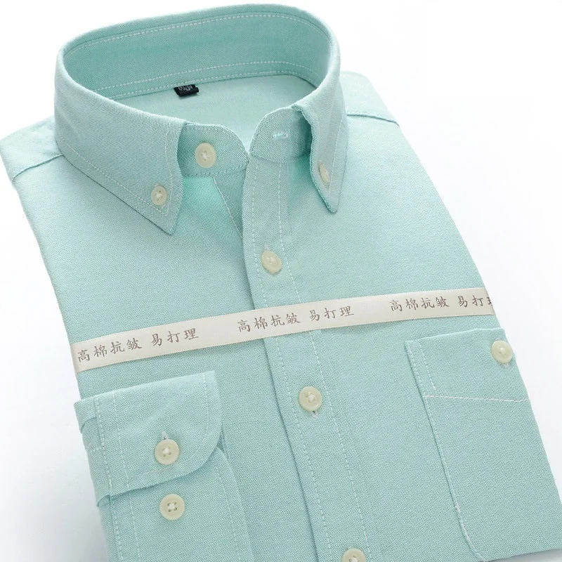 Низкий минимальный заказ, новый бренд, Мужская однотонная Весенняя Повседневная рубашка из ткани Оксфорд по оптовой цене