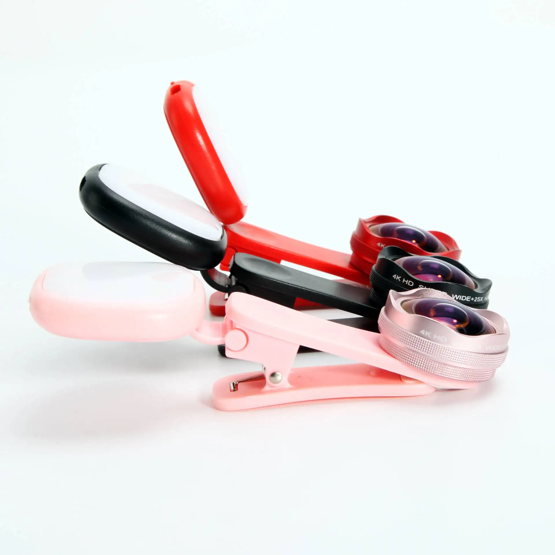 
mobile Phone Lens Universal Clip with flash light Smartphone Camera Lenses Wide Angle Macro Fish Eye for Phone 