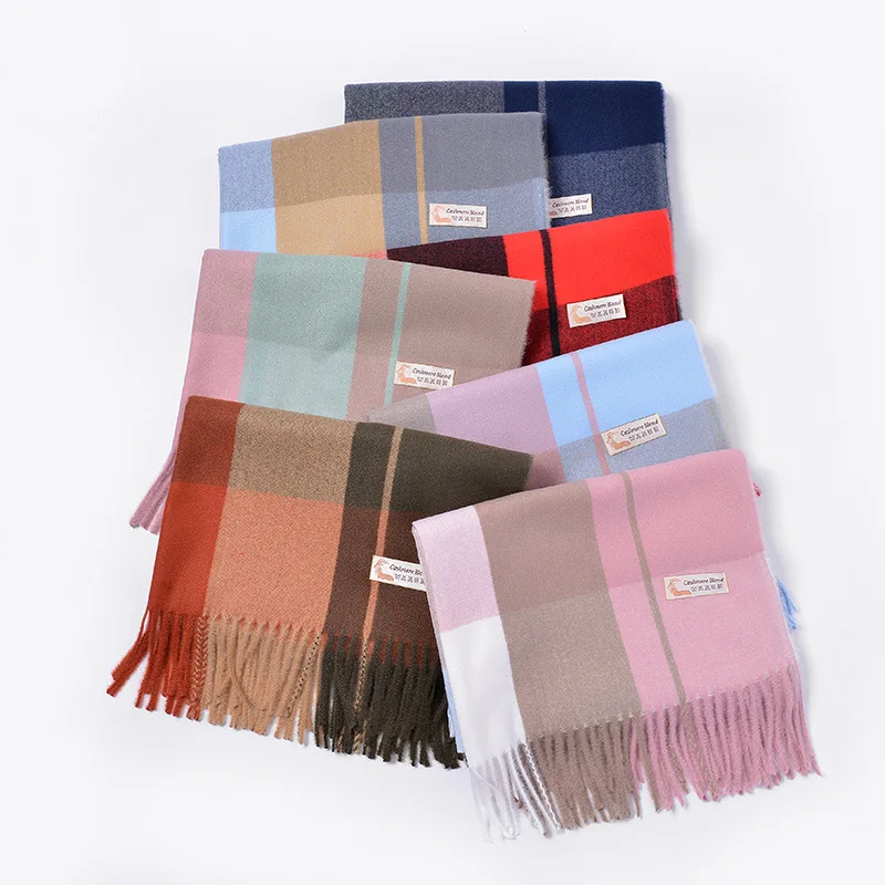 High Quality Fashion Winter Scarf For Women Warm Female Luxury Plaid Cashmere 250g Thick Scarves 70cm*200cm