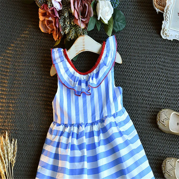 2019 Fashion girls dress cotton sleeveless stripe organic fabric baby dress