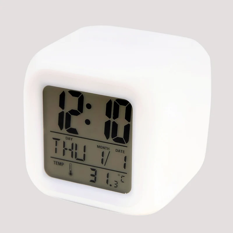 Wholesale Cheap Glow LED 7 Color Change Digital Cube Alarm Clock Orologio a muro