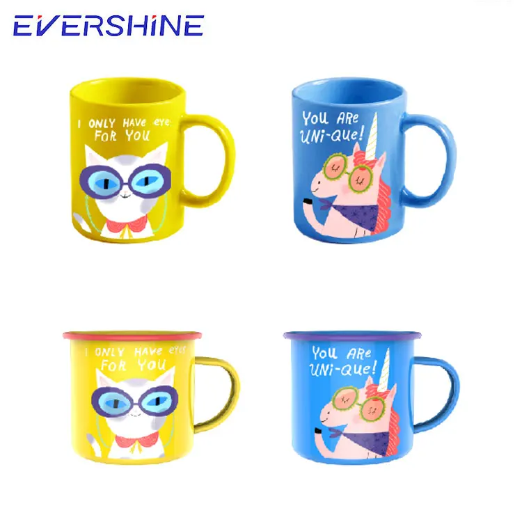 Promotional eco friendly coffee travel sublimation cup wholesale drinking camping ceramic cup enamel mug with lid handle