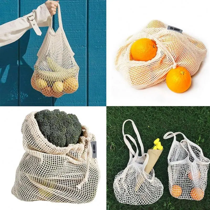 
Net Shopping Bag 5Pcs Reusable Mesh Cotton Shopping Tote Handbag Portable String Bag Organizer for Grocery Shopping/Outdoor Pack 