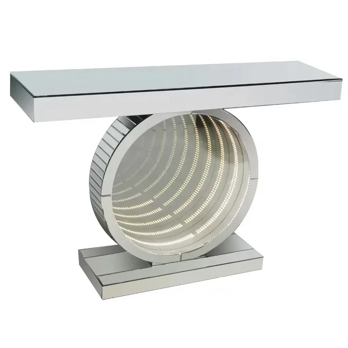 Блестящий серебряный зеркальный бриллиантовый стол со скошенными кристаллами