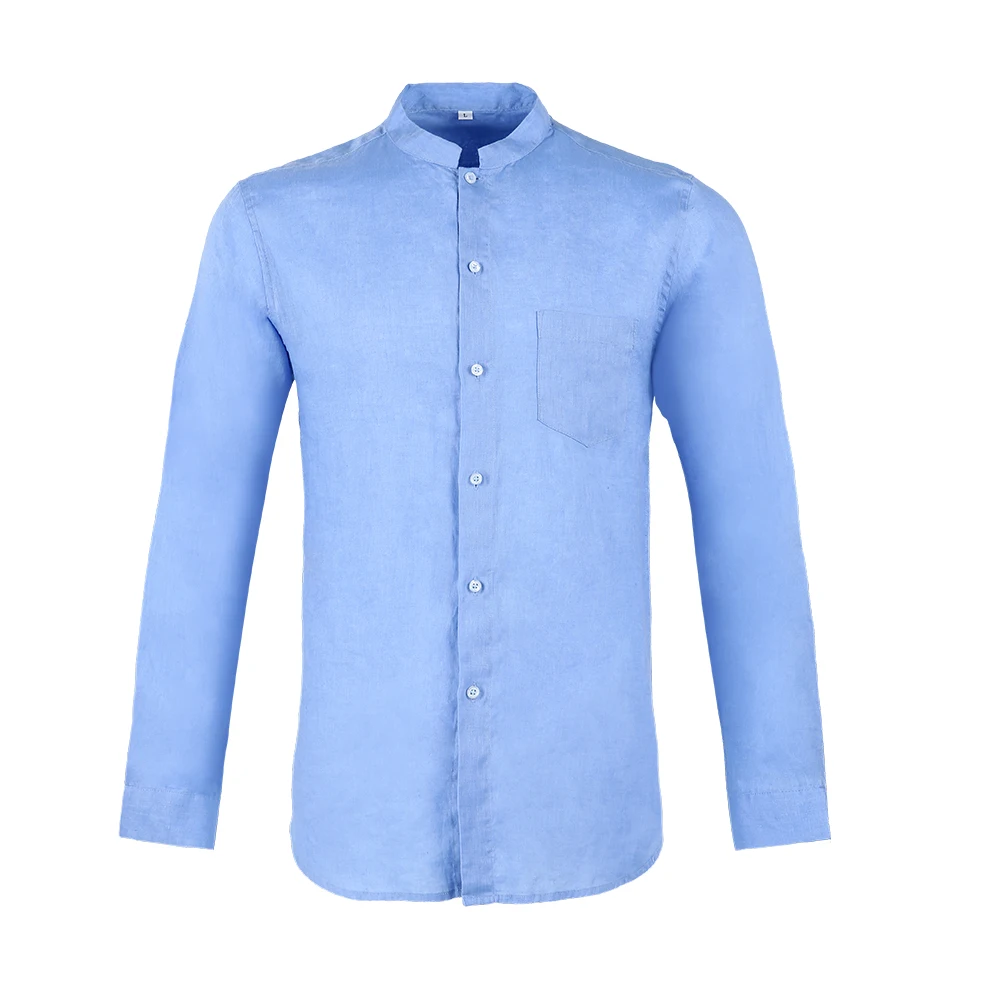 Индивидуальные Высококачественные льняные однотонные повседневные рубашки с длинным рукавом для мужчин