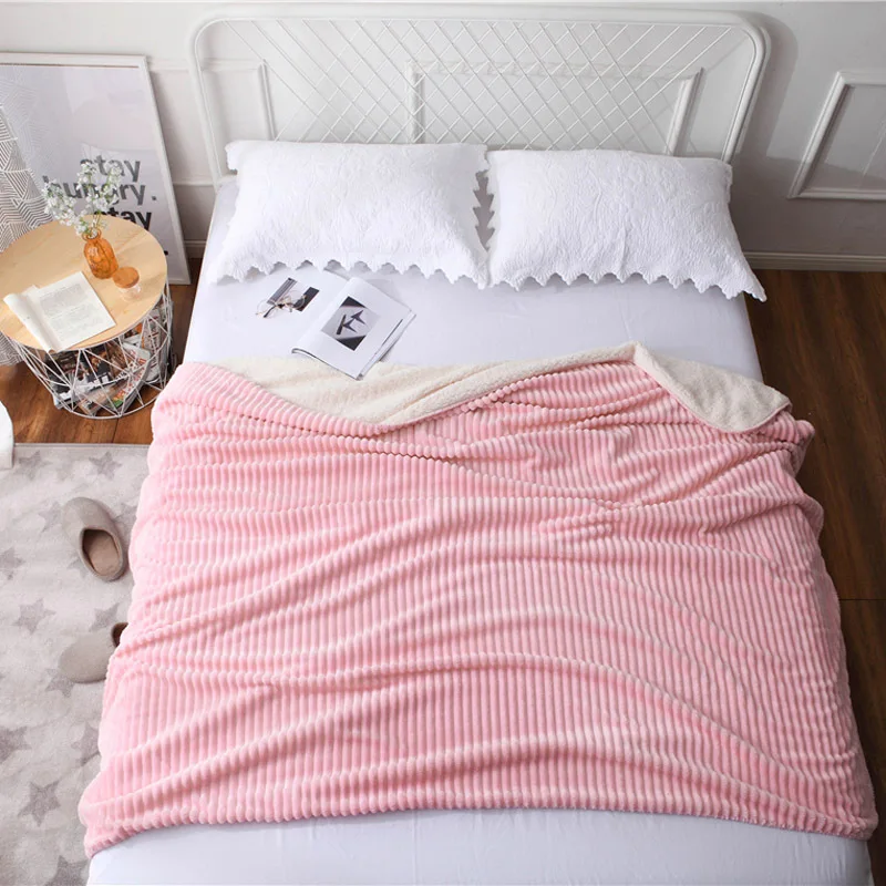 
Two Layer Solid Stripe Flannel and Sherpa Blanket 