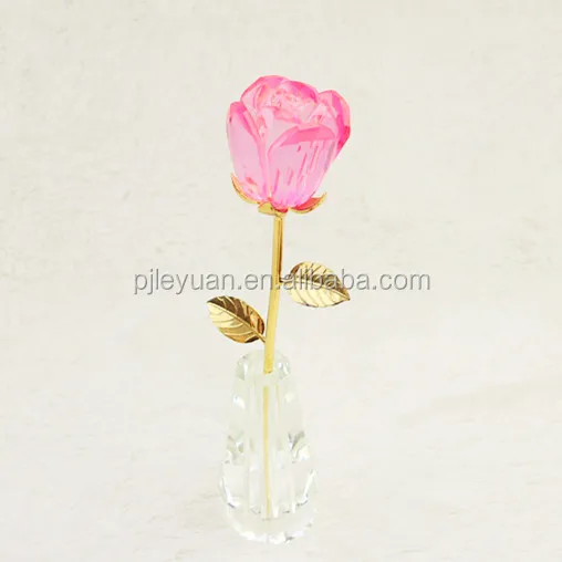 wholesale pink crystal glass rose flowers for crystal craft