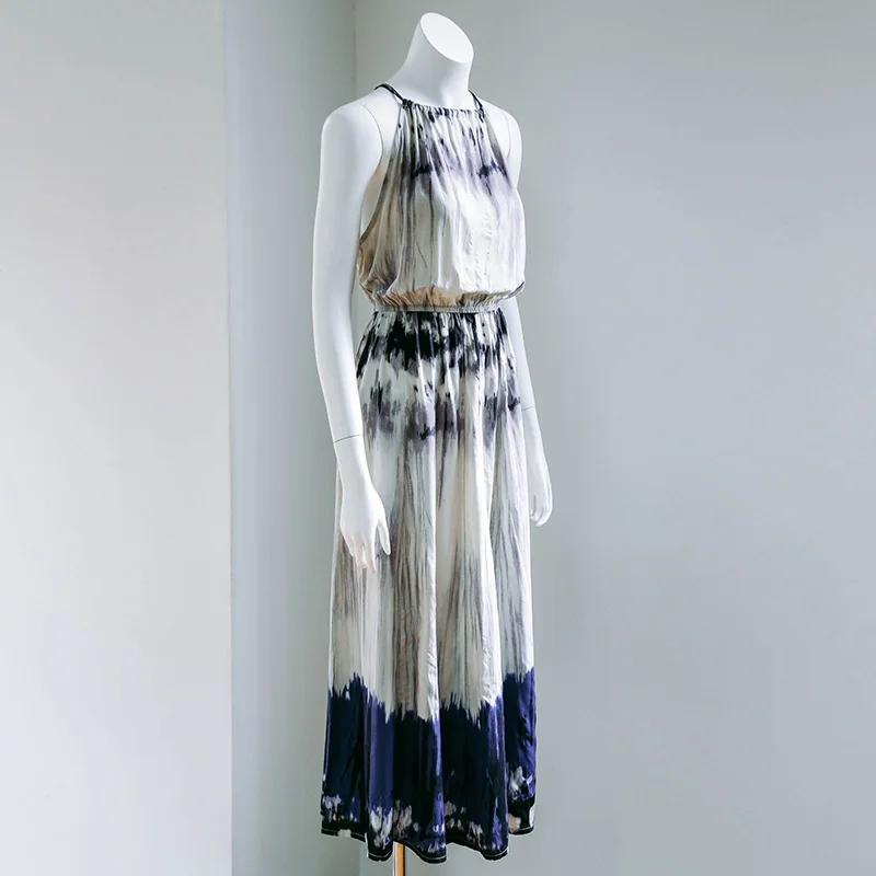 
2016 latest design India printed cotton haltrneck loose fit summer beach holiday maxi swing strap womens dress 