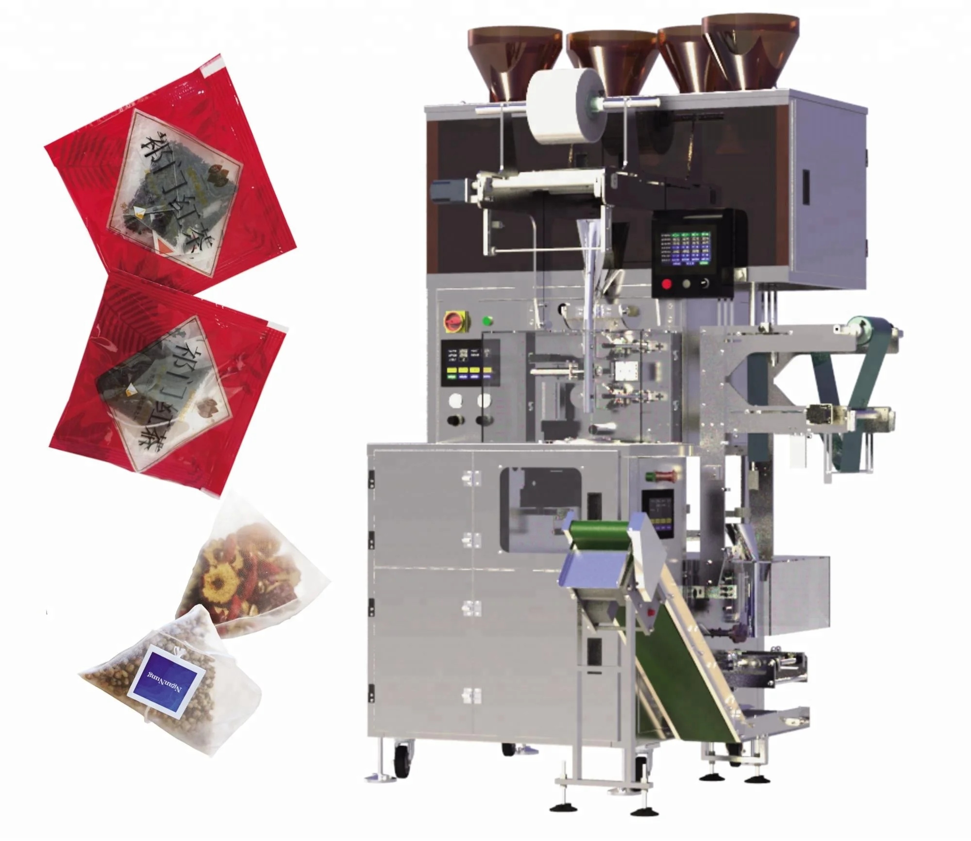 Automatic Nylon Triangle Inner Filter Pouch And Outer Tea Bag Packaging Machine/ Pyramids Weighing and Packing Machine Small