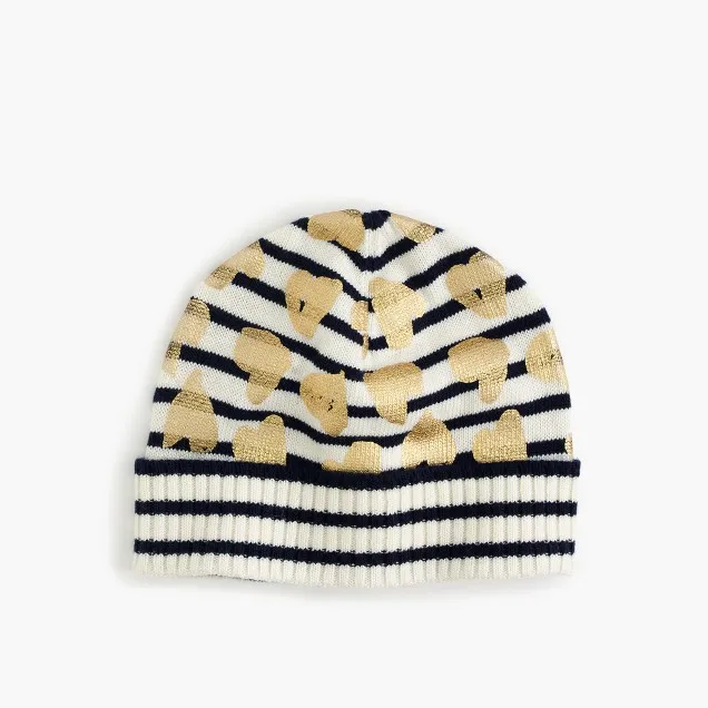 
GIRLS 37/33/25/5 viscose/nylon/ wool/cashmere KNITTED STRIPE HAT WITH HEART FOIL PRINT 