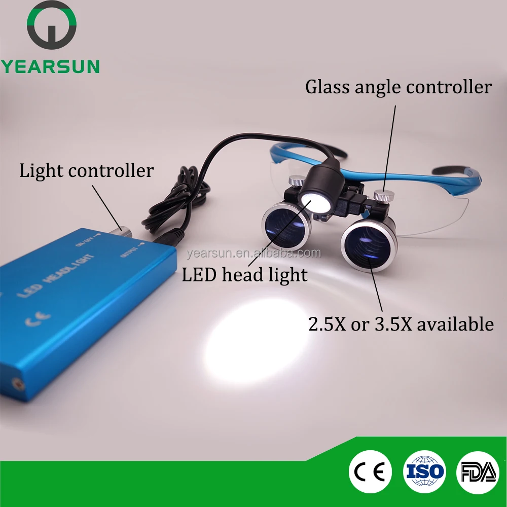 
YEARSUN 2.5X 3.5X medical surgical binocular loupes magnifying glasses with LED headlight 