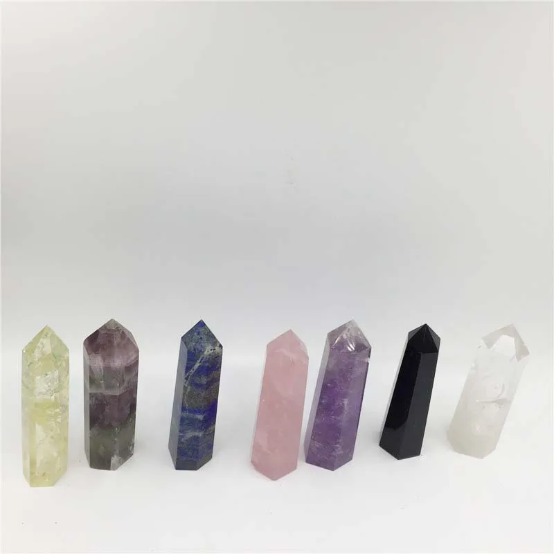 Natural clear rock quartz crystal Six edges healing points/wands/pillars with hole for crystal cup/bottle