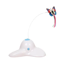 Electric Rotating Butterfly Cat Toys with Two Replacement Flashing Butterflies Interactive Cat Toy Spinning Teaser Toy