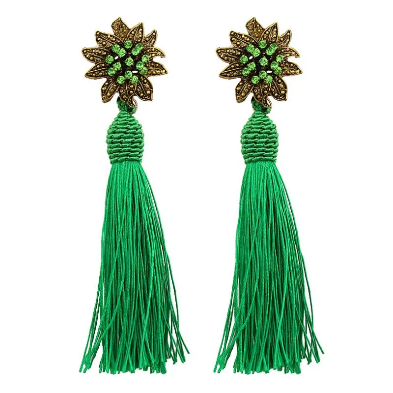Fashion Colorful Gold Long Bohemian Tassel Earrings For Women