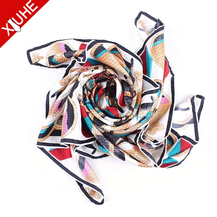 High Fashion Design Women Fancy Scarves Pure Silk Digital Printing Square Scarf
