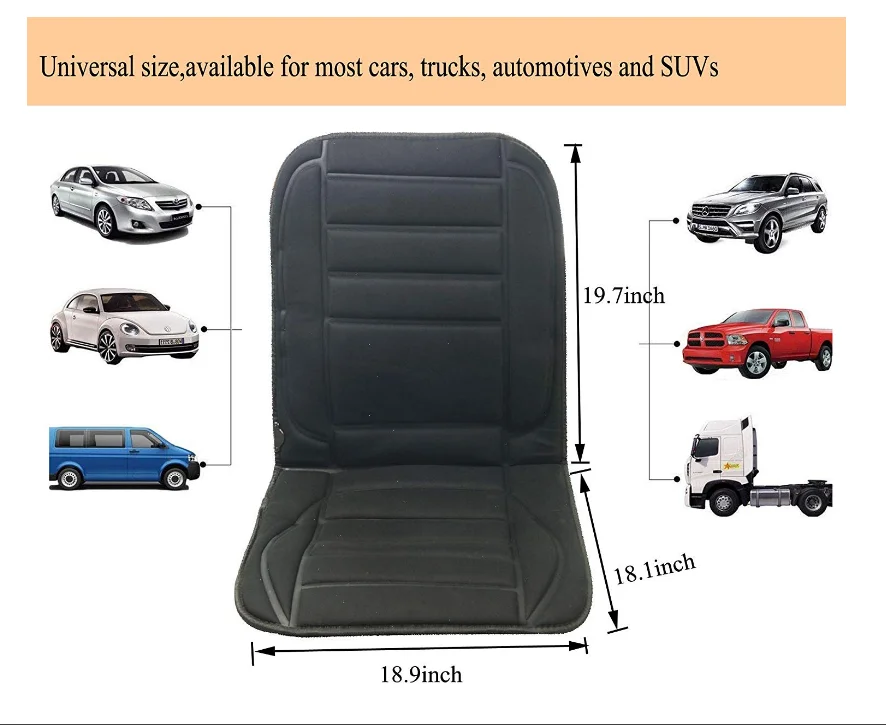 12V Auto Comfortable Car Heated Seat Cushion Hot Cover Warmer Pad in Winter Black