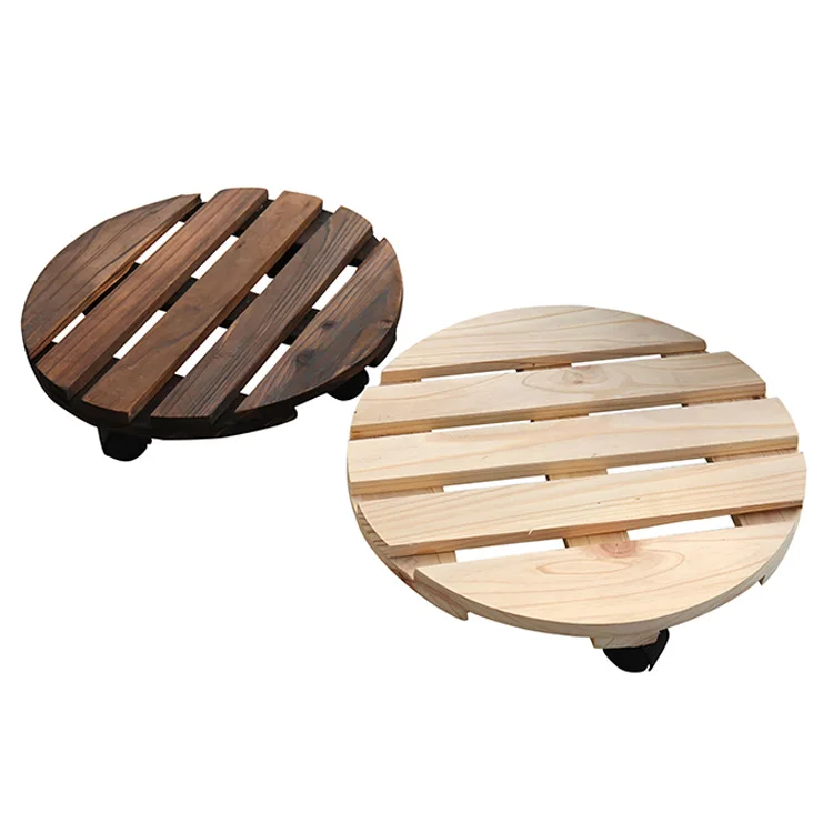 custom shape wooden plant pot tray with wheels