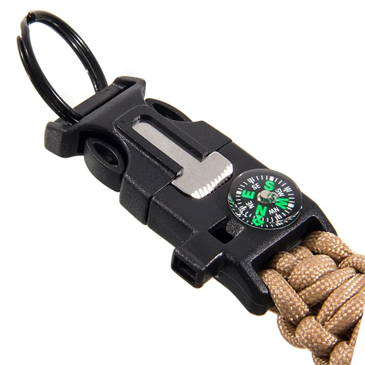 Adventure camping outdoor gear survival paracord fire make compass keychain