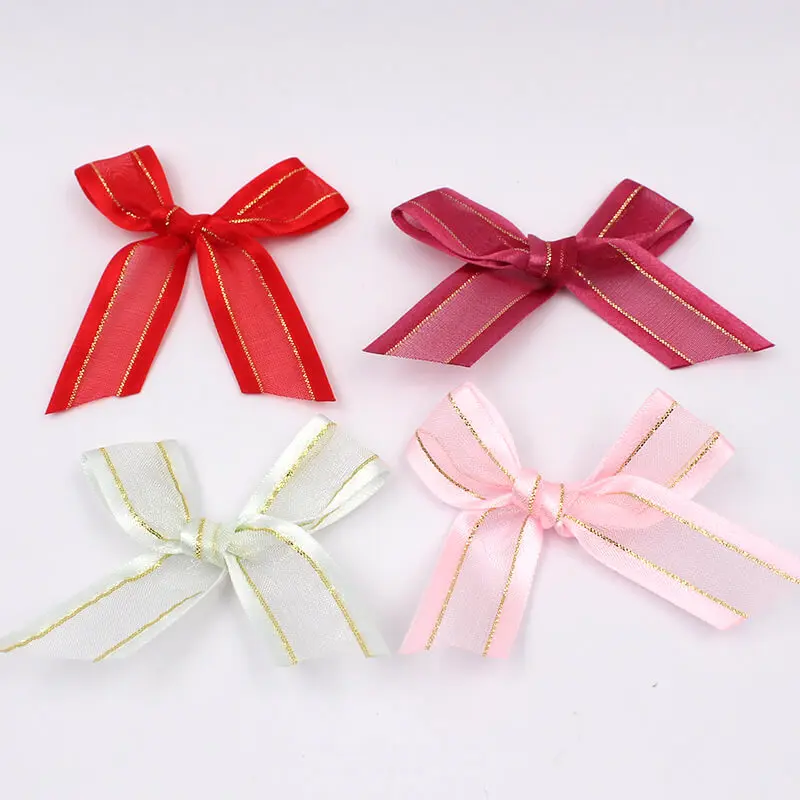 wholesale beautiful polyester pre made and ready made mini satin ribbon bows