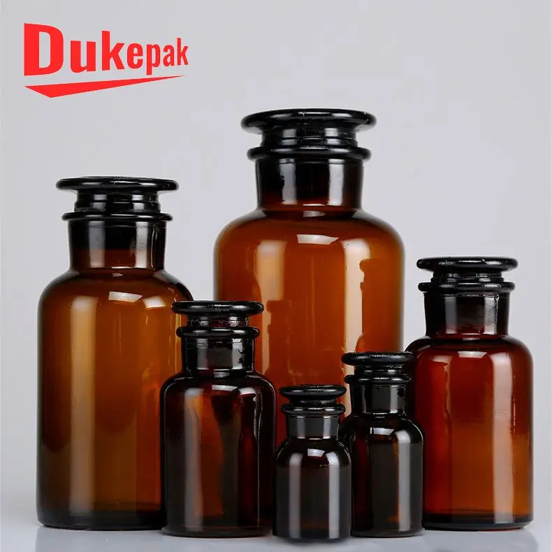 
Wholesale 30ml 60ml 125ml 250ml 1000ml amber glass apothecary bottles with stoppers 
