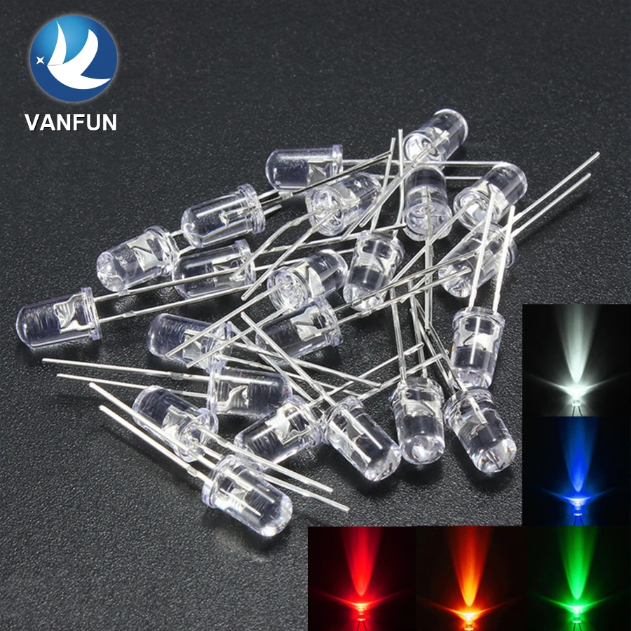 5mm round water clear 2 pin RGB led emitting diode lighting