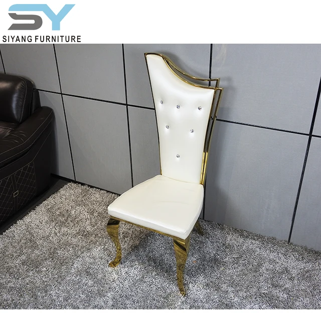 Hotel furniture gold metal white banquet chair luxury leather dining chair for party CY015