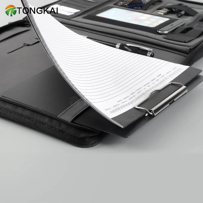 Hot Selling Customizable  Business Portfolio Organizer with Two-way Zippered Hand-made Multifunction Leather Padfolio