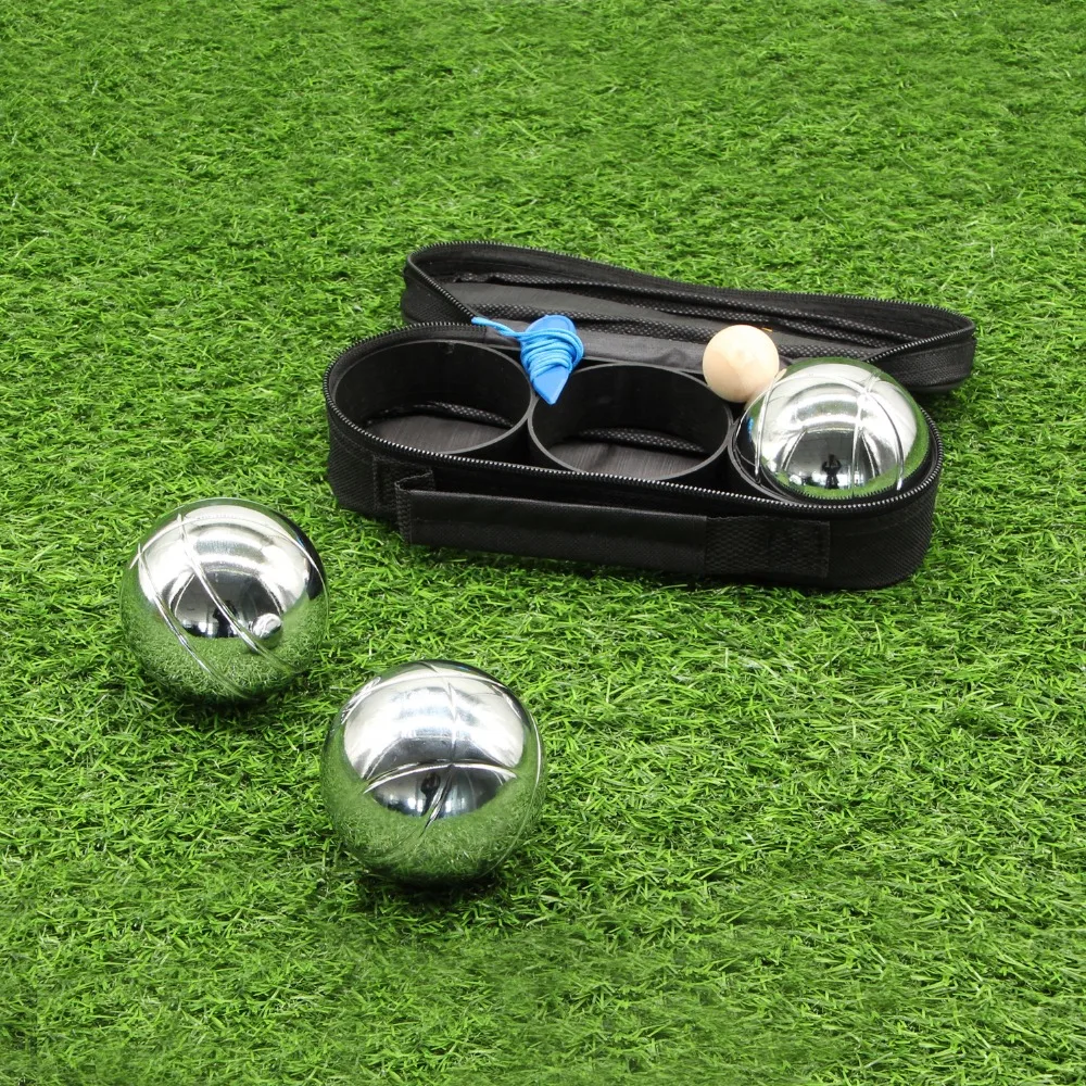 
3 Silver Balls Bocce Ball Nylon Bag Stainless Steel Boules Petanque Set Outdoor Garden Game 