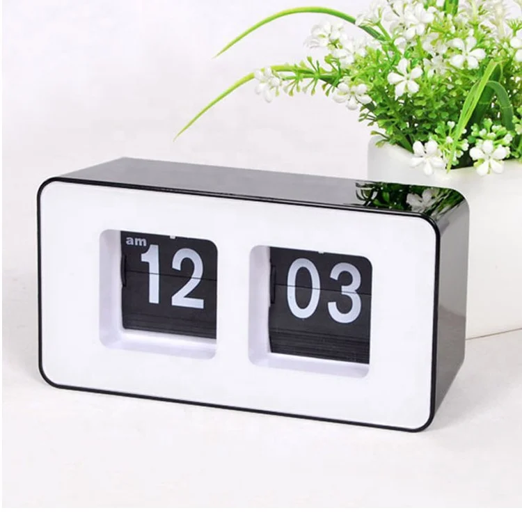 western style auto flip plastic digital table clock alarm for desktop decor