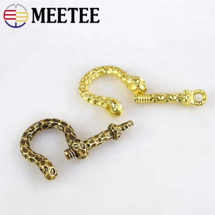 Meetee AP339 D Ring Solid Pure Brass Carabiner Shackle Key Ring Chain Hook Strap Horseshoe Buckle DIY Belt Accessories